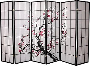 Six Panel Plum Blossom Screen Portable Foldable Shoji Style Room Divider Freestanding Privacy Screen