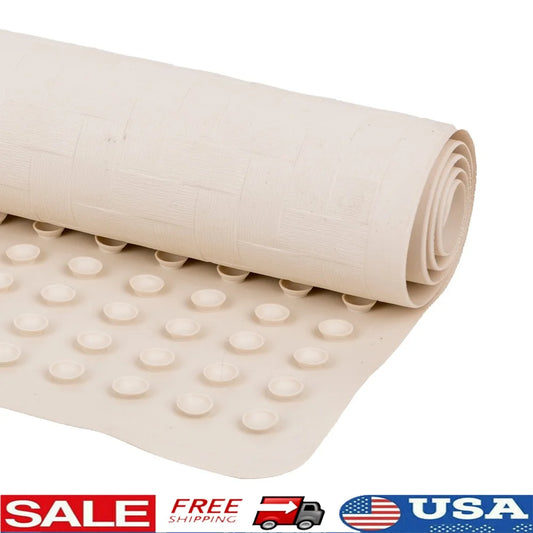 Rubber Bath Mat With Suction Cups Non Slip Cushioned Surface Rectangle In Tub Use Machine Washable Bathroom Essential