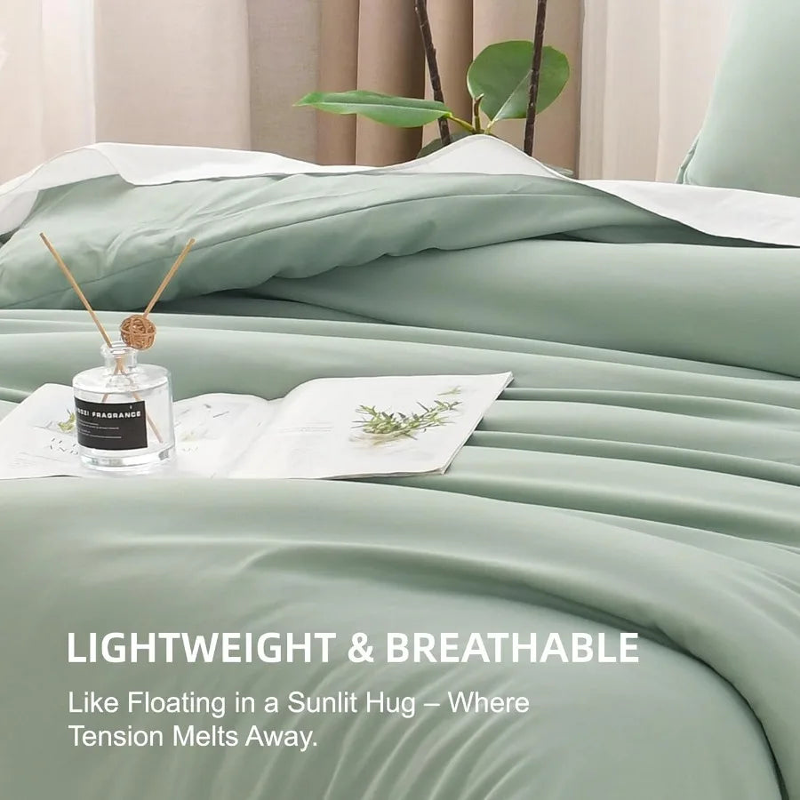 King Size Comforter Set Sage Green 3 Piece Down Alternative Quilt