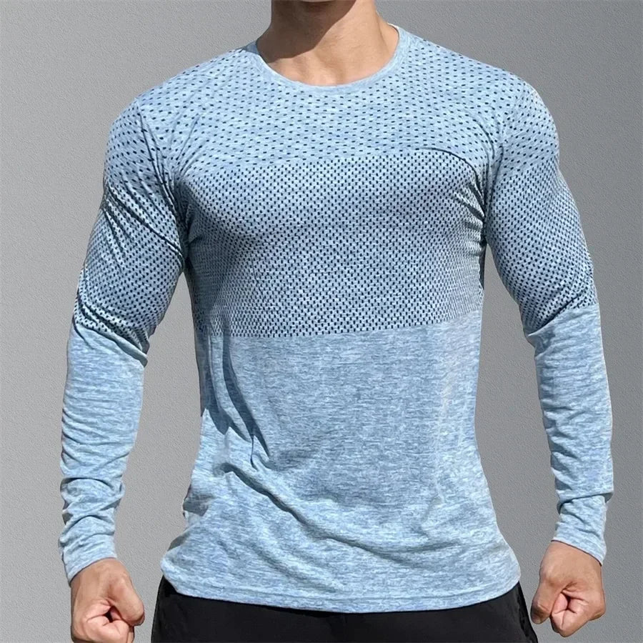Men's Quick Dry Elastic Long Sleeve Sport Tee For Fitness Gym Training