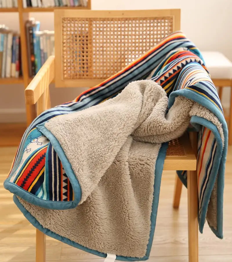 Lightweight Bohemian Sherpa Throw 50x60 Inches Striped Blanket For Bed