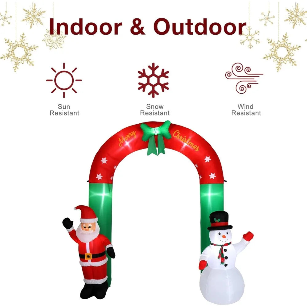 8ft Outdoor Christmas Inflatable Arch With Santa And Snowman LED Lights