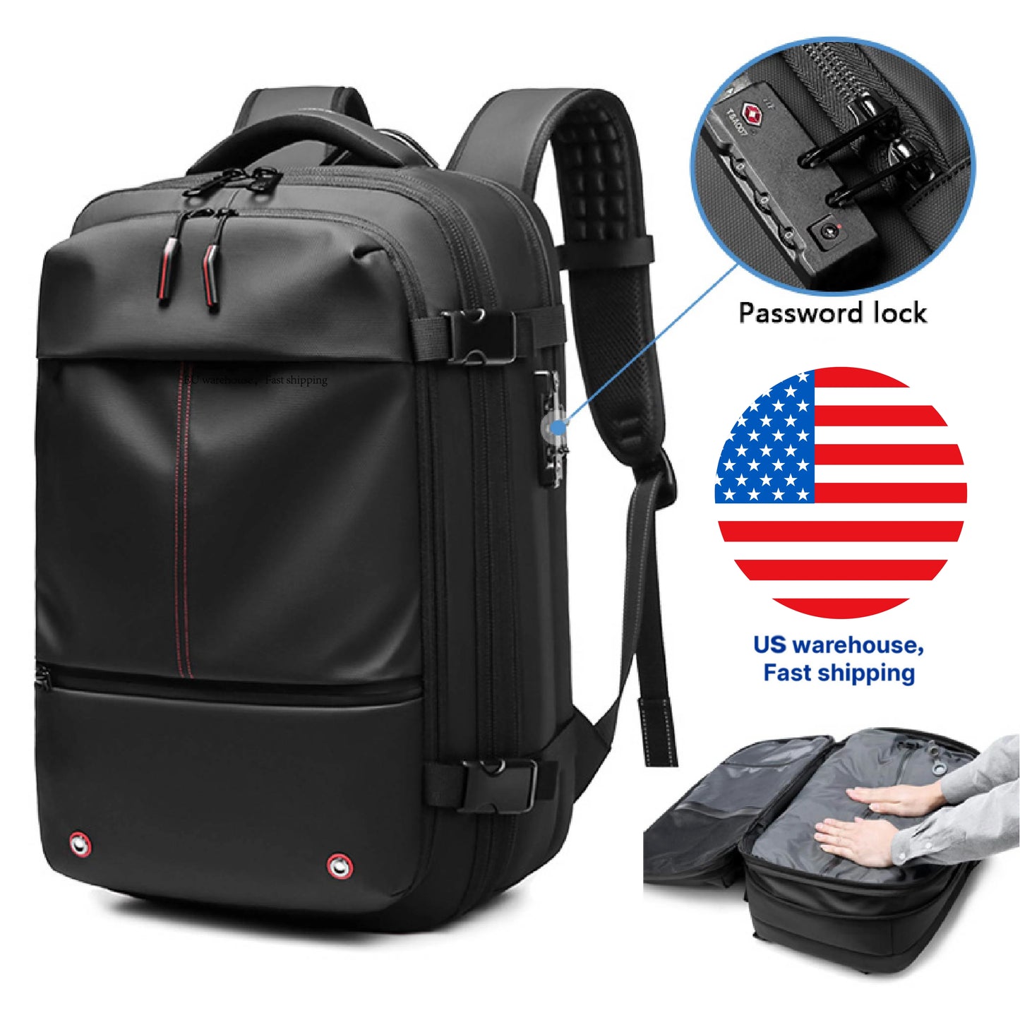 Men Travel Backpack Vacuum Compression 17 Inch Laptop Backpack Business Large Capacity School Hiking Expanded