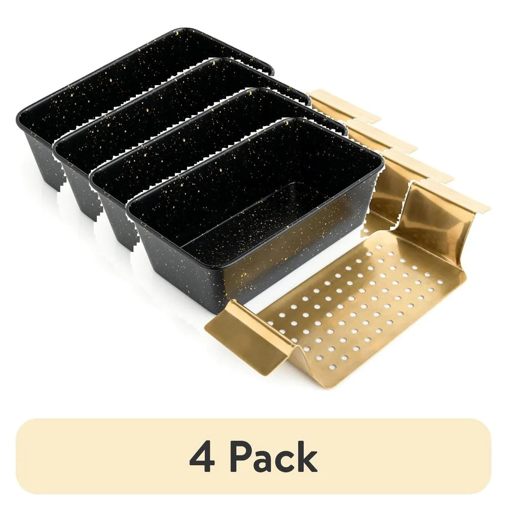 4 Pack Non Stick Loaf Pan Set With Gold Stainless Steel Trivet Innovative Bakeware For Perfect Bread And Meatloaf