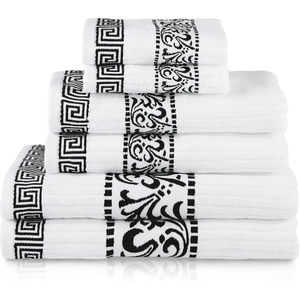 Premium Cotton Towel Set Six Piece Greek Pattern Towels