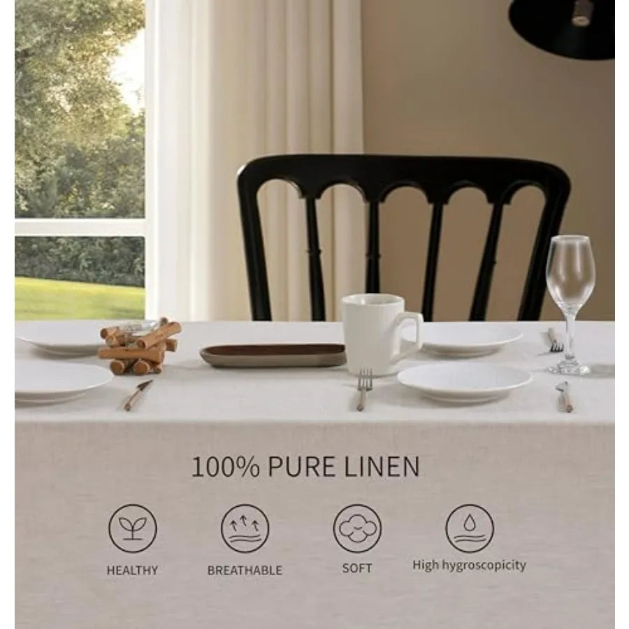 100 Percent French Flax Linen Tablecloths 84x60 Rectangle Scalloped Embroidery