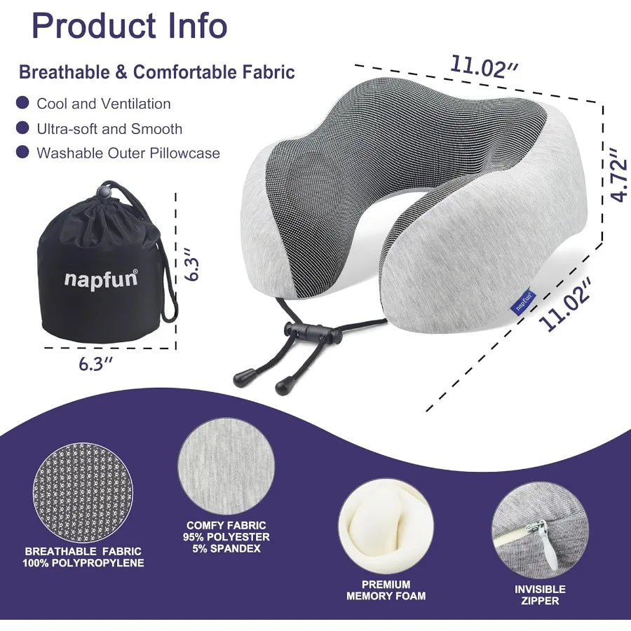 Upgraded Travel Neck Pillow With 100 Pure Memory Foam For Airplane Travel And Long Distance Portable Headrest Support