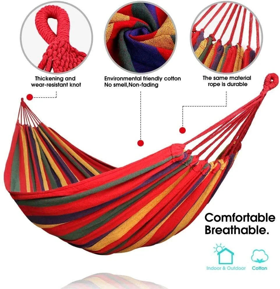 2 Person Double Camping Hammock Thickened Canvas Cotton Outdoor Bed Garden Patio