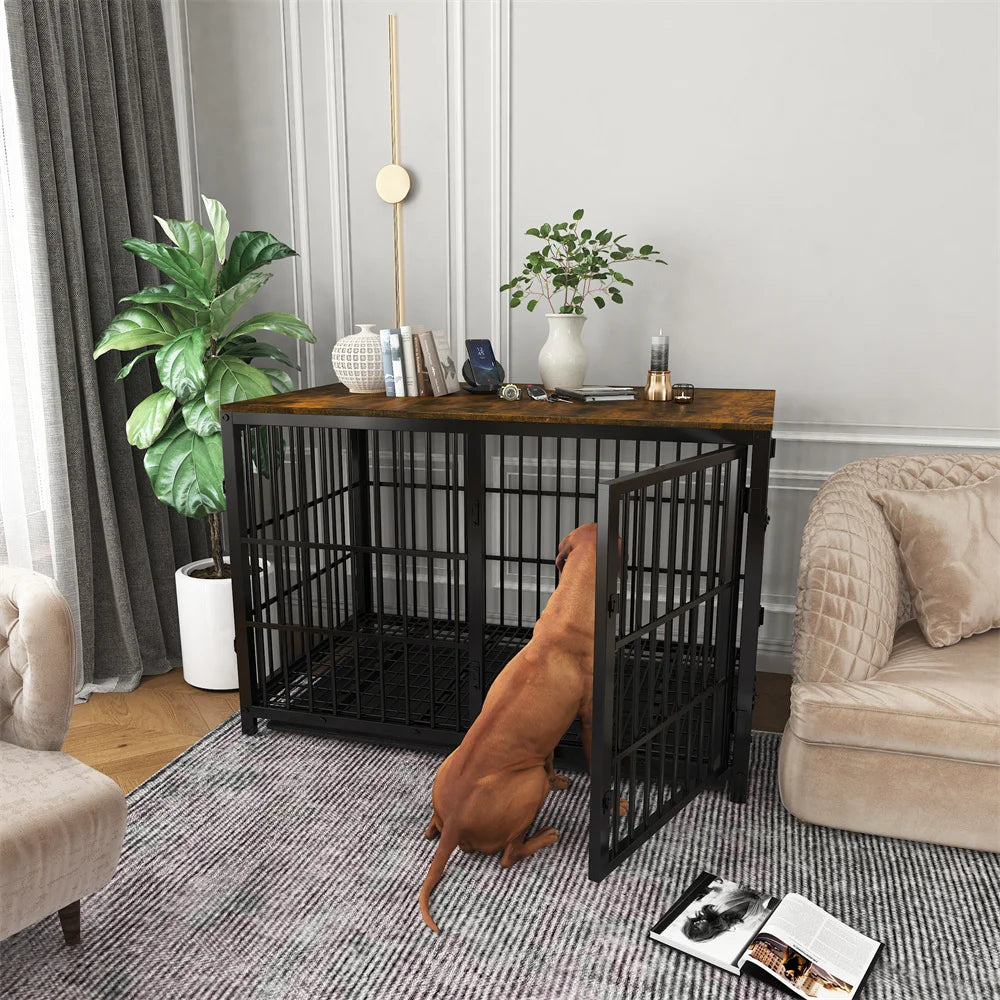 Heavy Duty XXL Dog Crate End Table Cabinet With Three Doors Removable Tray