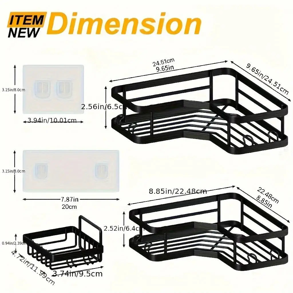 5 Pack Adhesive Shower Caddy Set No Drilling Rustproof Stainless Steel For Bathroom And Kitchen Storage