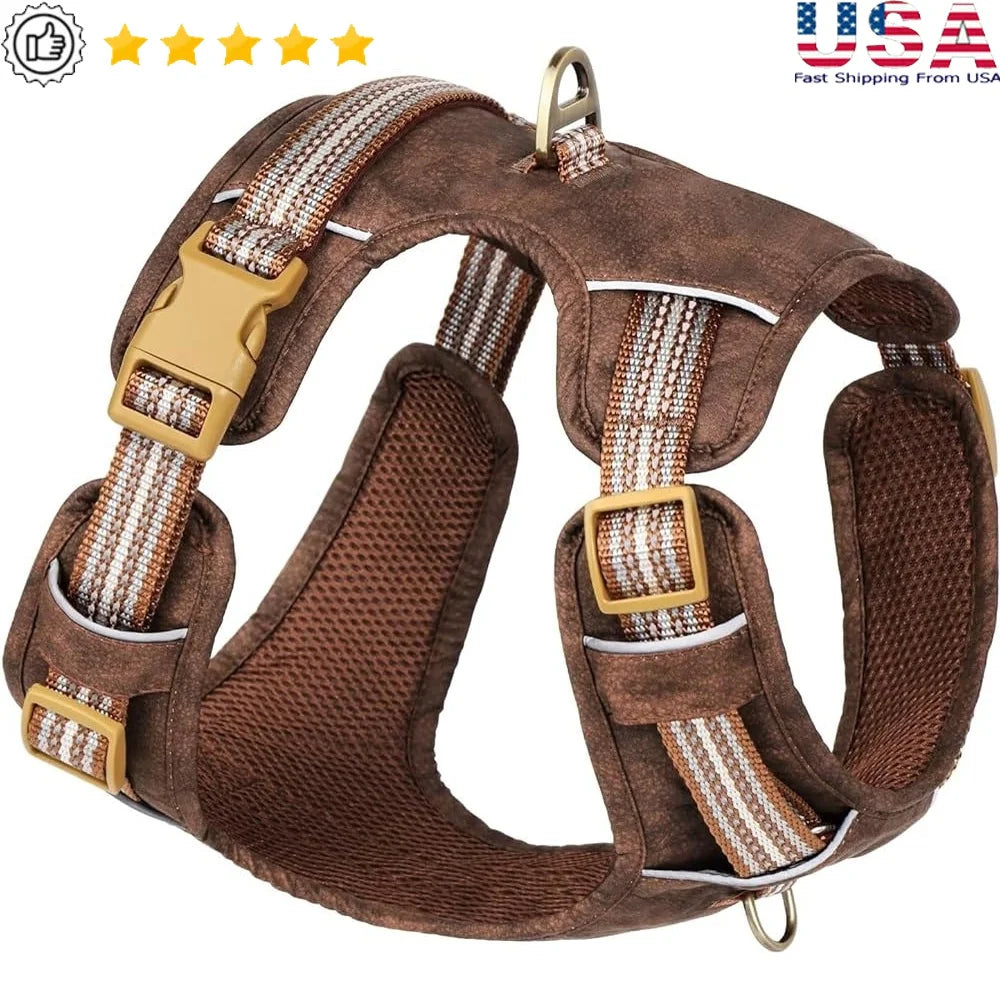 No Pull Reflective Soft Dog Harness Oxford Leather Vest