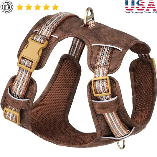 No Pull Reflective Soft Dog Harness Oxford Leather Vest