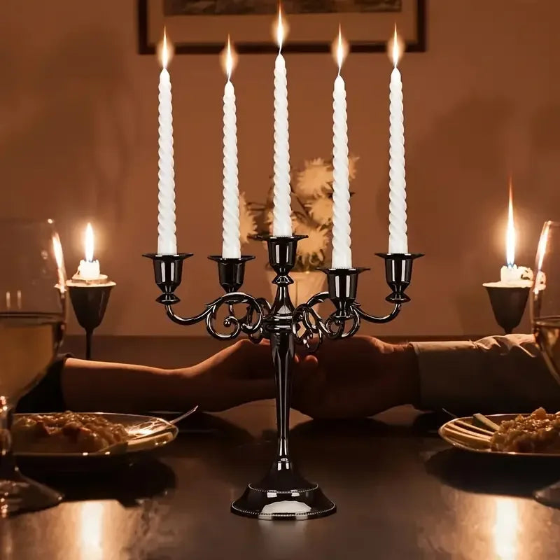 Five Arm Matte Black Candelabra Candle Holder Centerpiece