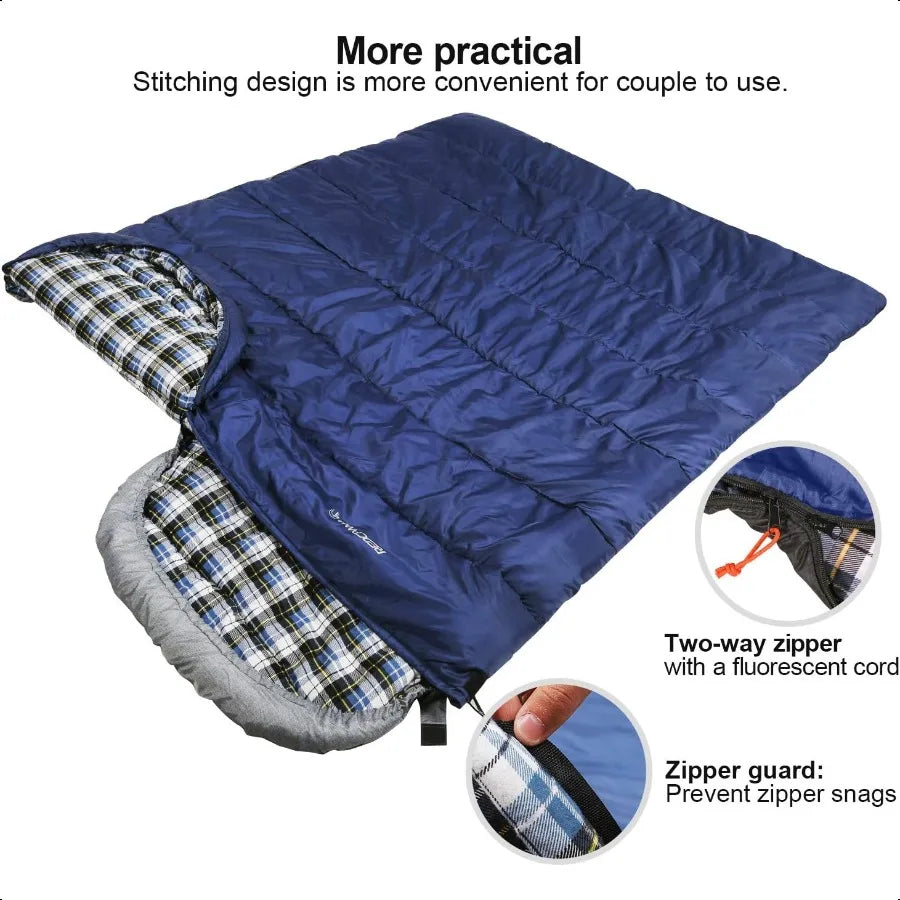Flannel Sleeping Bag For Adults With Detachable Hood Cotton