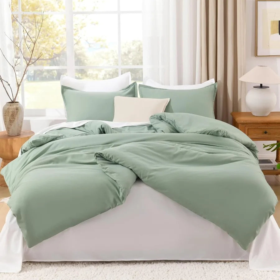 King Size Comforter Set Sage Green 3 Piece Down Alternative Quilt
