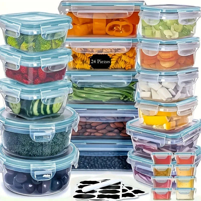48Pcs BPA Free Food Storage Set With 24 Airtight Containers And Lids With Labels For Pantry Travel Kitchen Organization