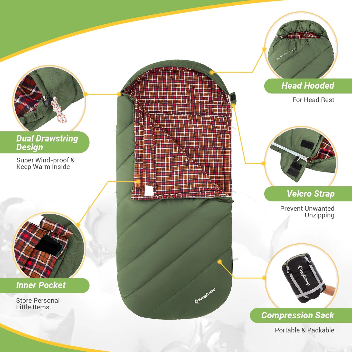 KingCamp Waterproof Flannel Sleeping Bag For Adults XL