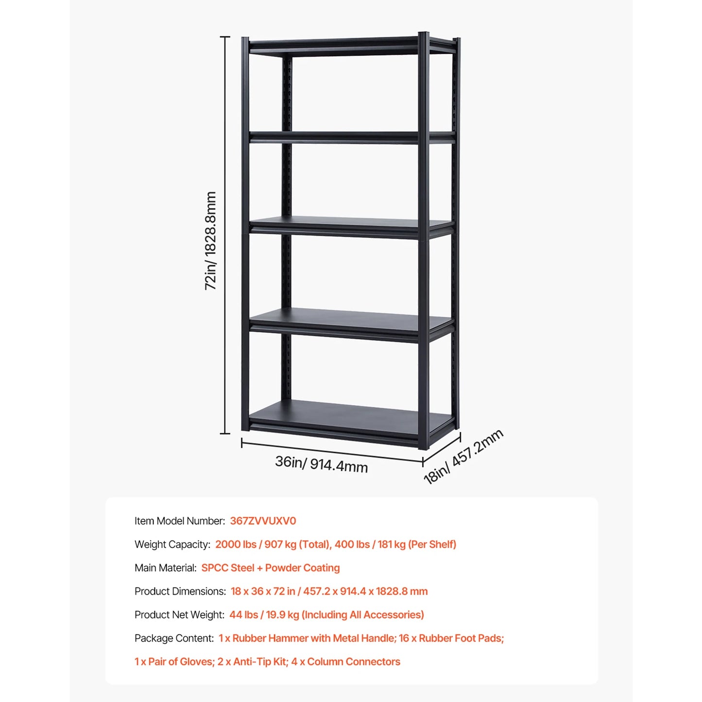 VEVOR Five Tier Garage Storage Shelves 2000 Pounds Adjustable Metal Rack