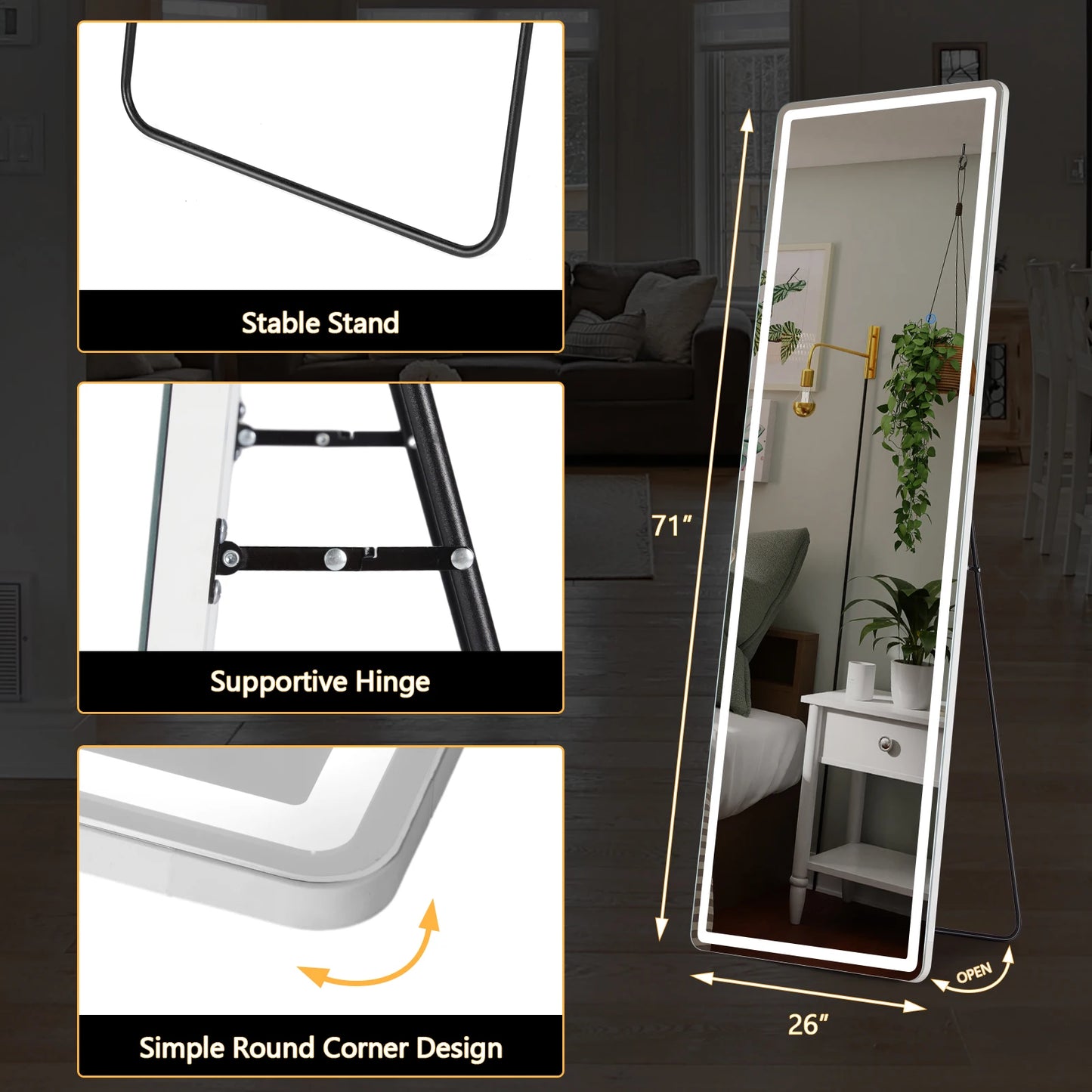 JHK Full Length Mirror Aluminum Alloy Frame Standing Or Wall Hanging 59x16 64x21