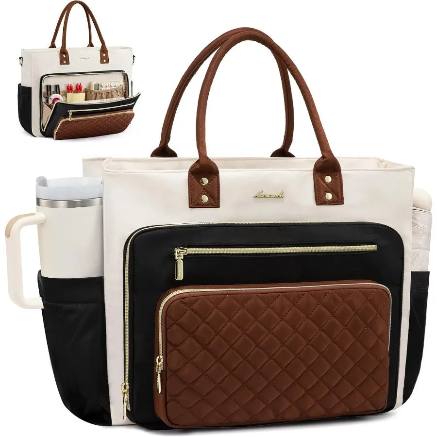 17 Inch Laptop Tote Bag For Women Professional Briefcase With Cup Holder Pockets