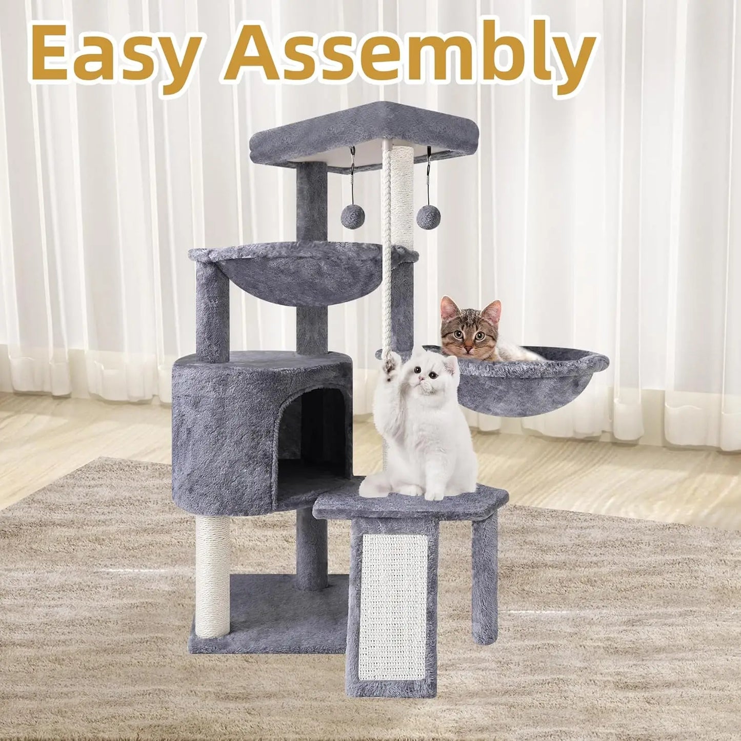 Xin Three Layer Cat Tree With Cat Condo And Two Hammocks Grey
