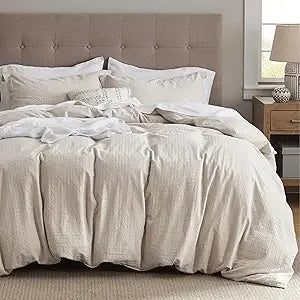 Cotton King Size Duvet Cover - Waffle Weave Boho Rhombus Pattern, Soft and Breathable Jacquard Bedding