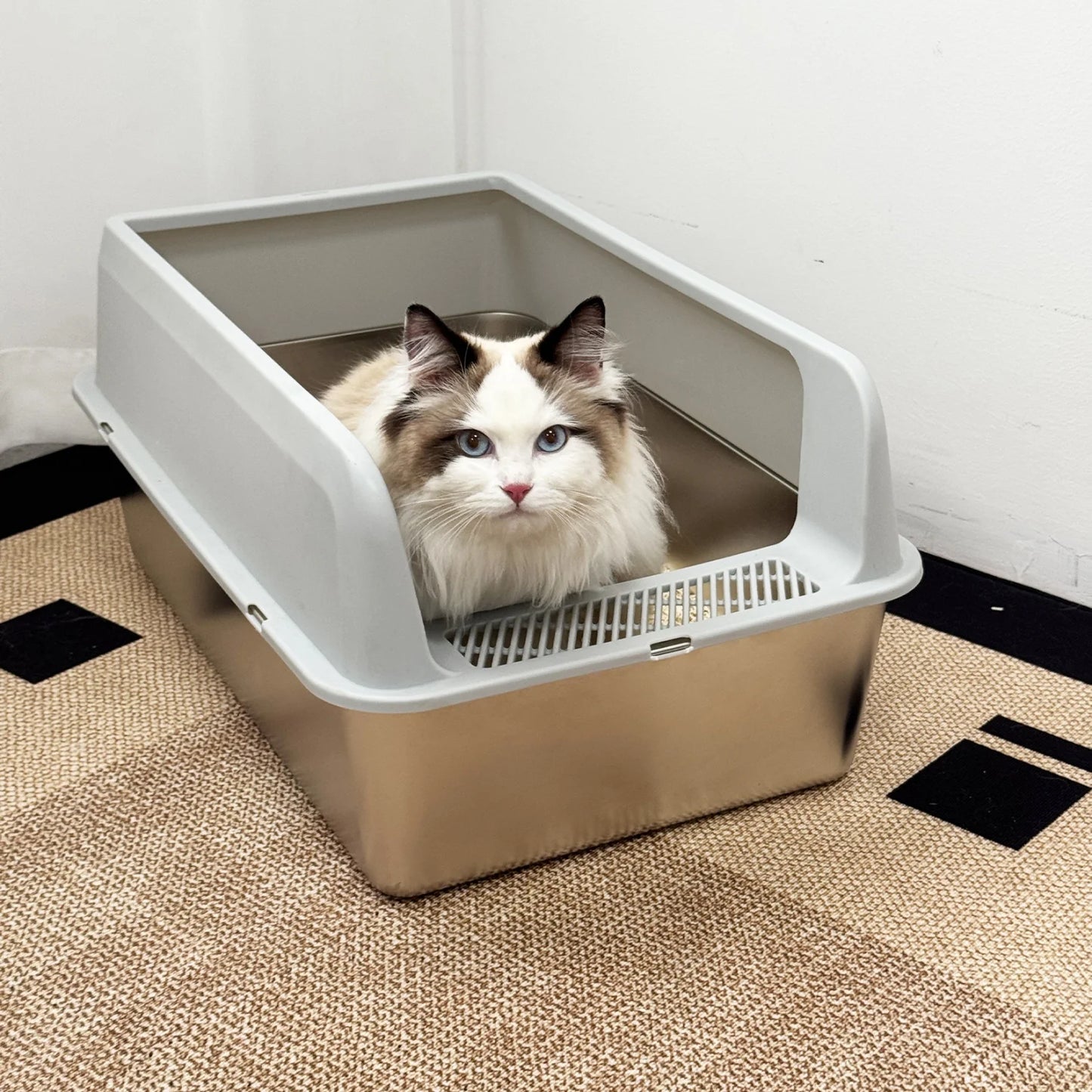 Large Stainless Steel Cat Litter Box With High Sides And Spoon For Small To Medium Cats Open Litter Pan Easy To Clean
