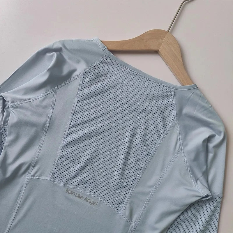 Women's Slim Fit Long Sleeve Yoga Top Quick Dry Breathable Fitness Pilates Running Sports Wear for Autumn Winter