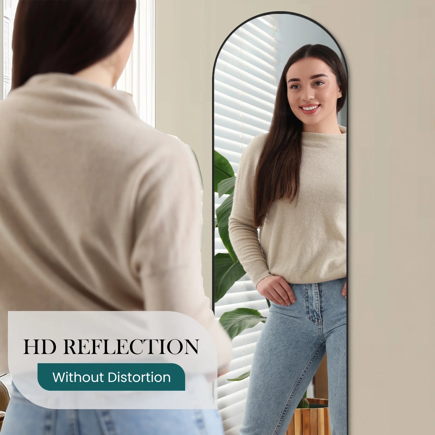 JHK Full Length Mirror Aluminum Alloy Frame Standing Or Wall Hanging 59x16 64x21