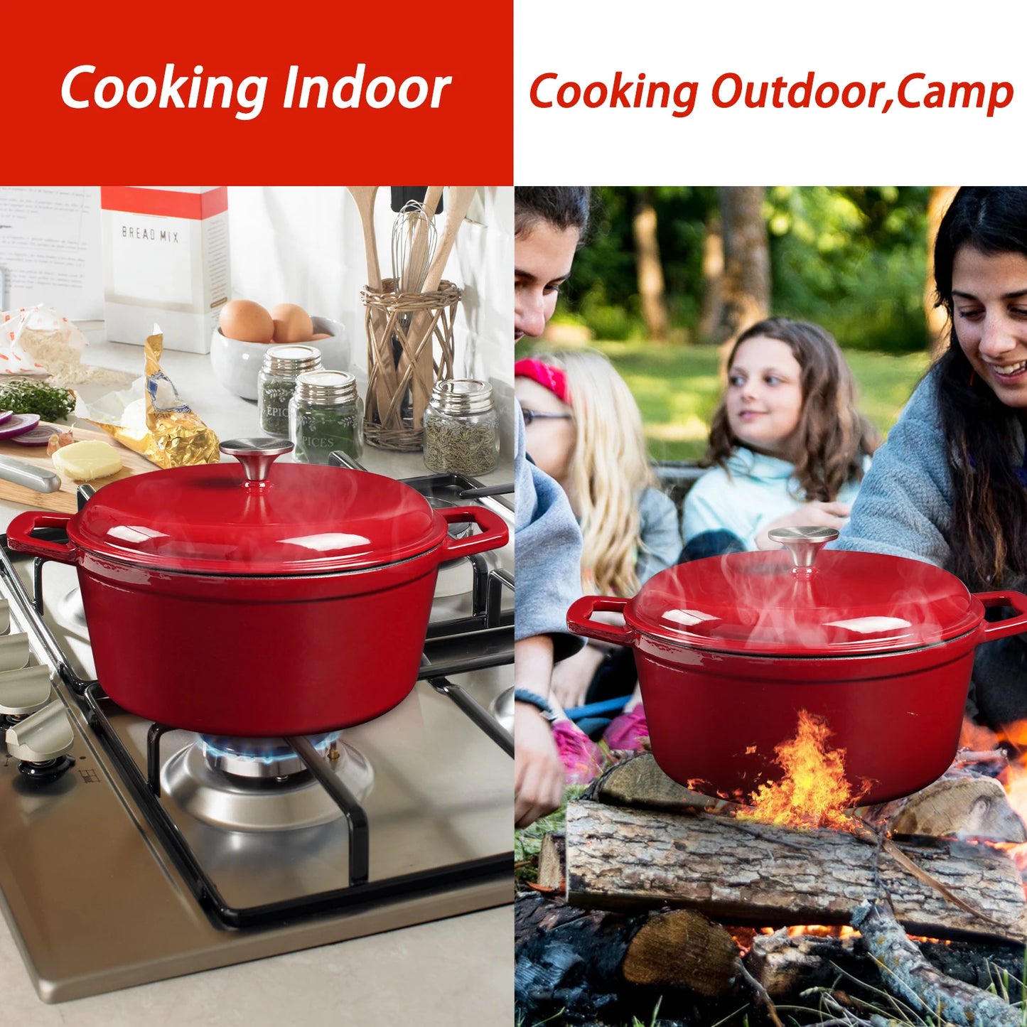 Enameled Cast Iron Dutch Oven 4.7 Qt With Lid Round Enamel Pot for Bread Baking Nonstick Enamel Coating