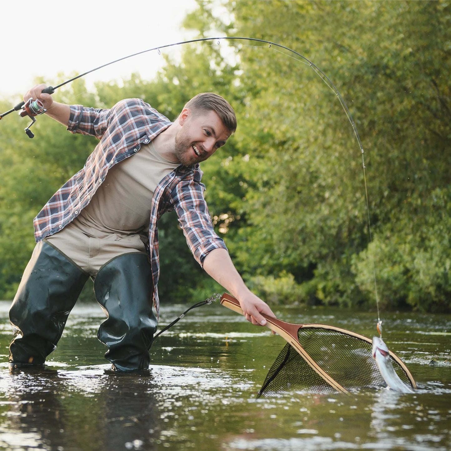 Wooden Frame Fly Fishing Net For Trout Catch And Release
