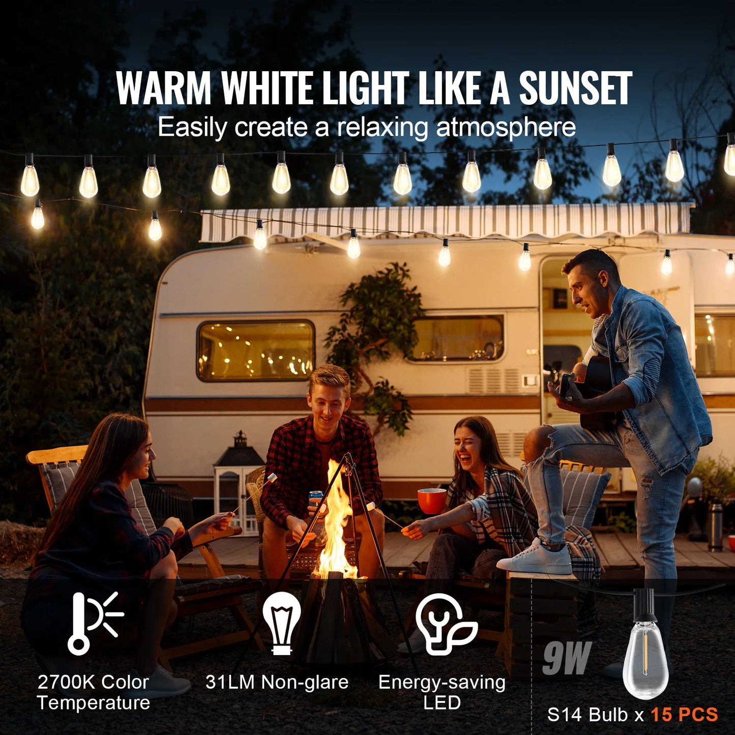 SucceBuy LED Outdoor String Lights 2700K Dimmable Patio