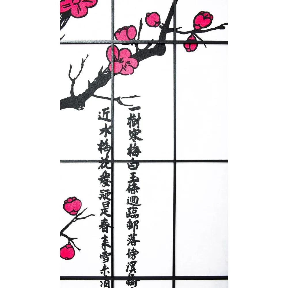 Six Panel Plum Blossom Screen Portable Foldable Shoji Style Room Divider Freestanding Privacy Screen