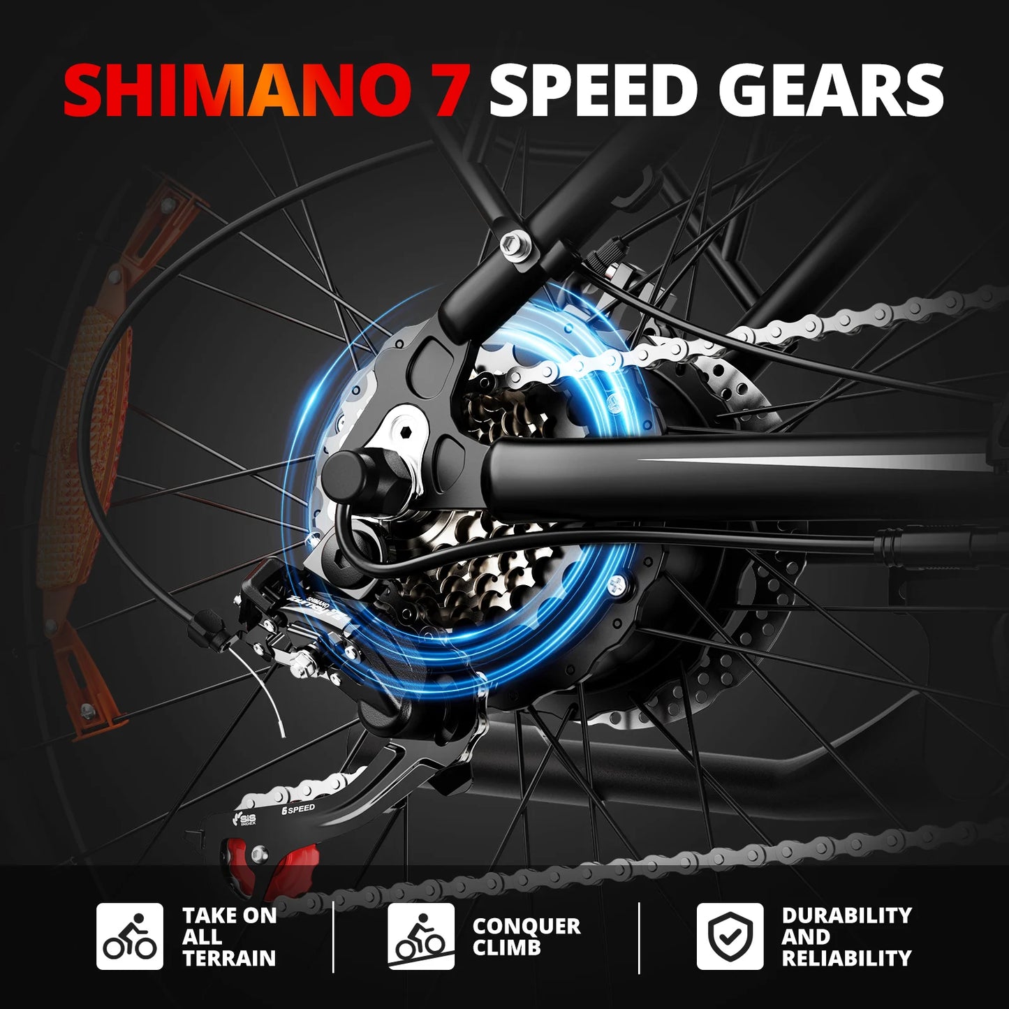 AMYET EB26 Electric Bike For Adults Peak 1500W 48V 15Ah Fat Tire Mountain Bicycle 31 MPH