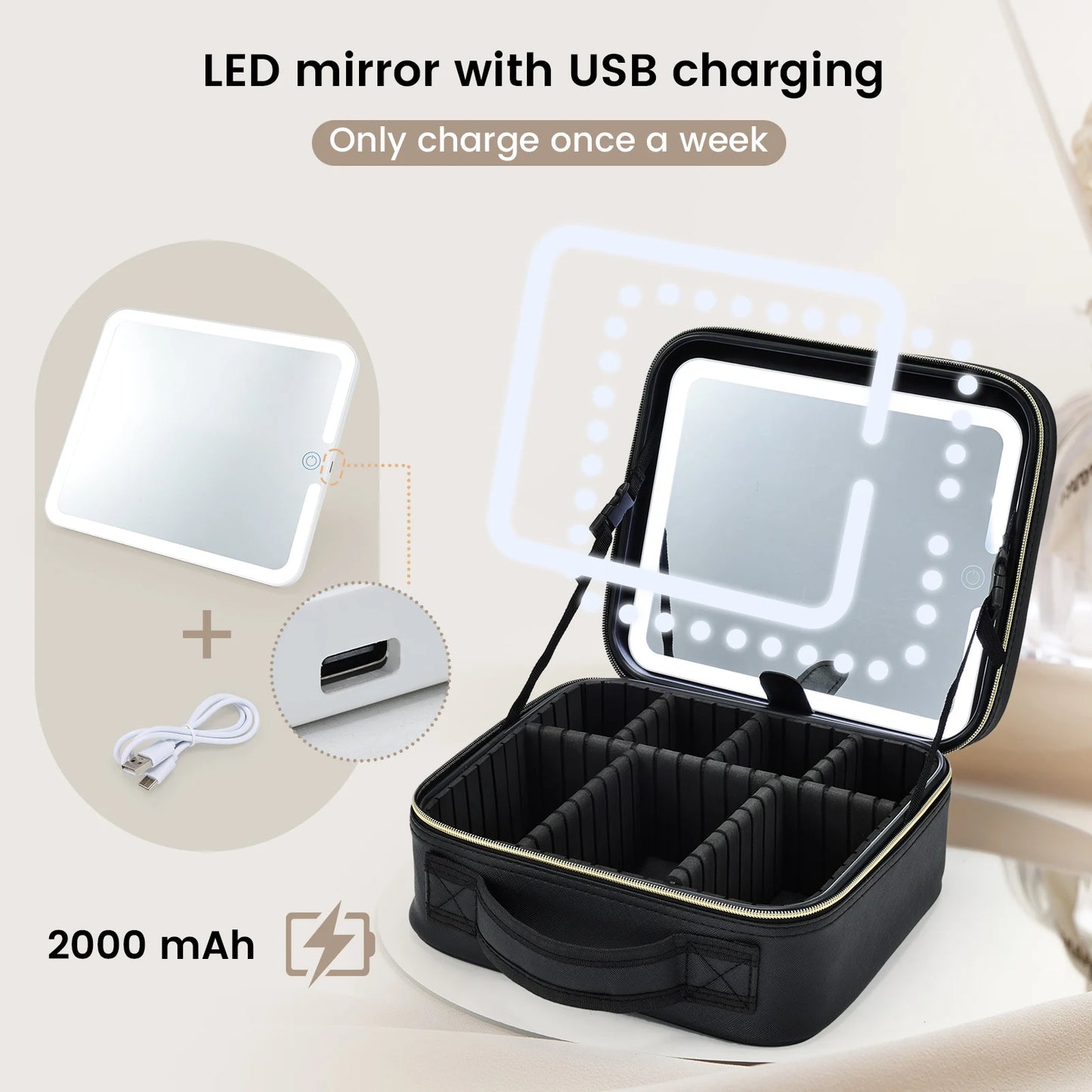 Makeup Bag With LED Mirror 3 Modes Lights Vanity Travel Case With Lighted Mirror
