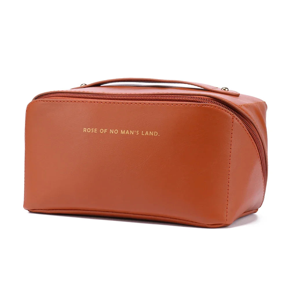 Women Large Capacity Leather Cosmetic Bag Travel Organizer