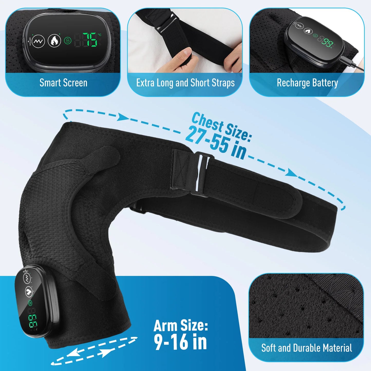 Electric Heating Shoulder Massage Belt With Adjustable Heat And 3 Speed Vibration For Shoulder Back Neck Pain Relief