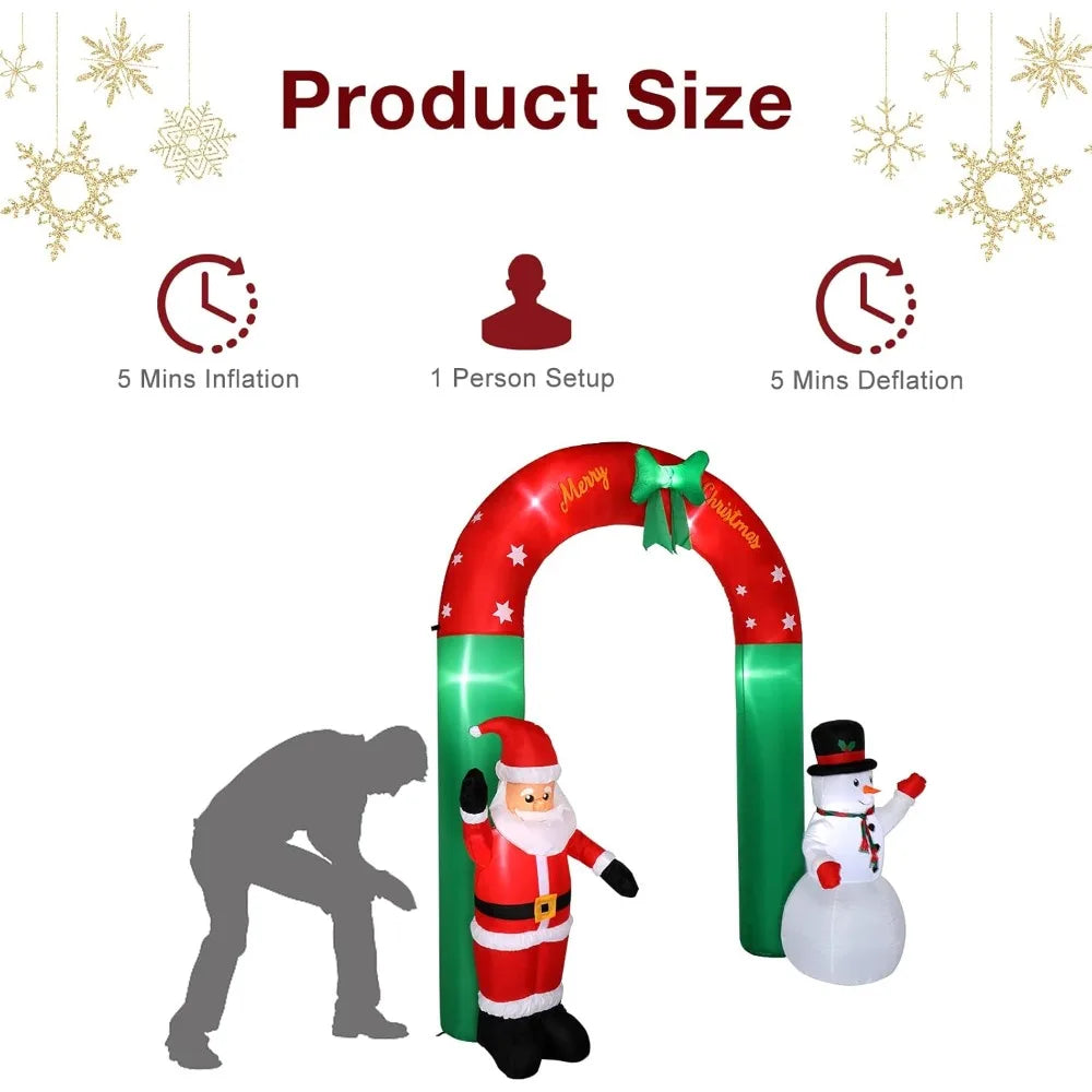 8ft Outdoor Christmas Inflatable Arch With Santa And Snowman LED Lights