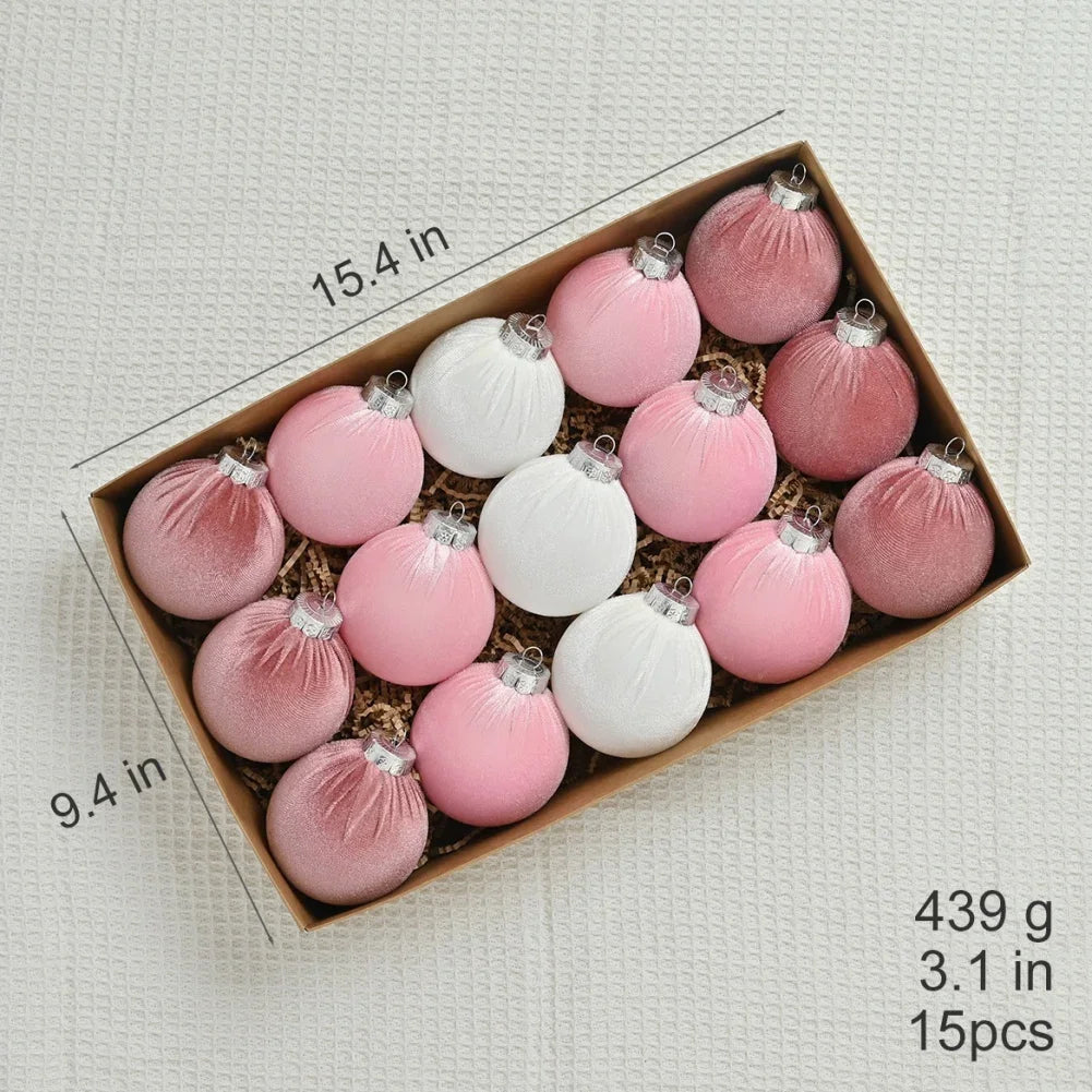 15Pcs Velvet Christmas Ball Set 8cm Ornaments With Gift Box