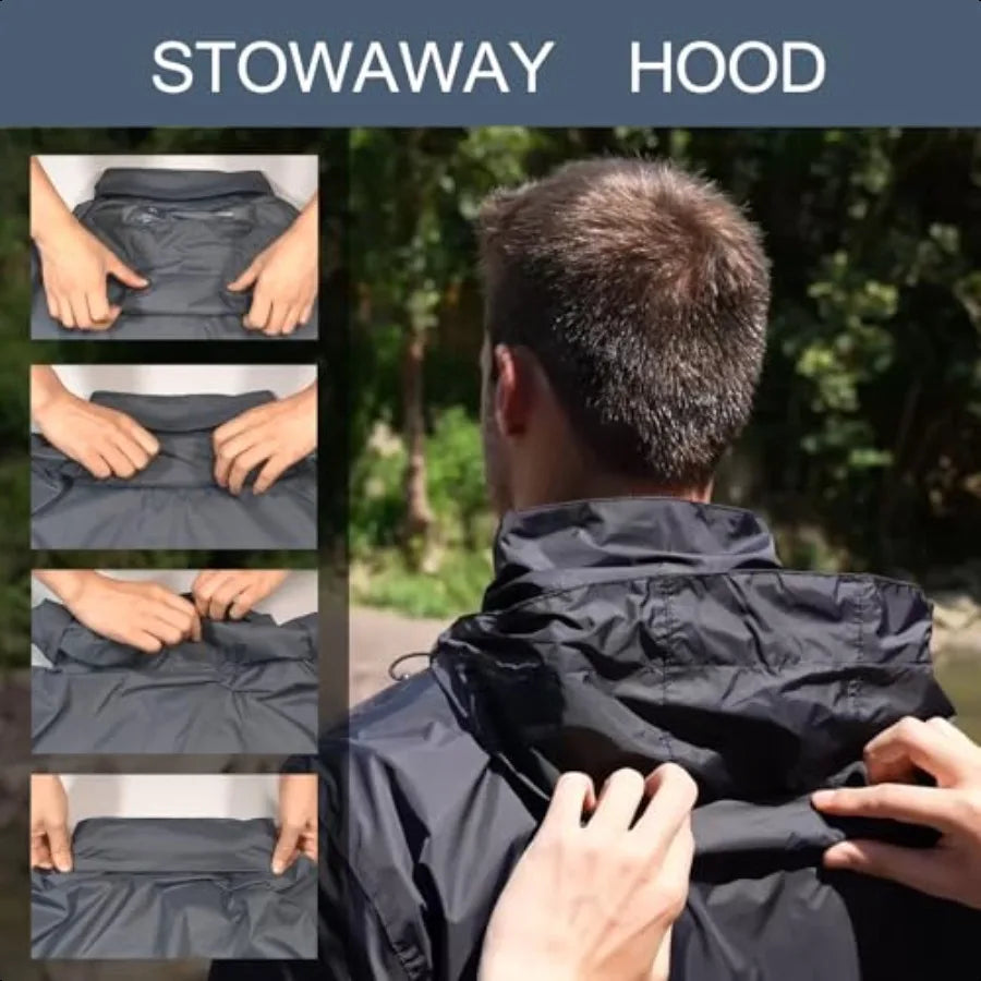 Giisam Mens Hooded Rain Jacket Waterproof Packable For Hiking Cycling