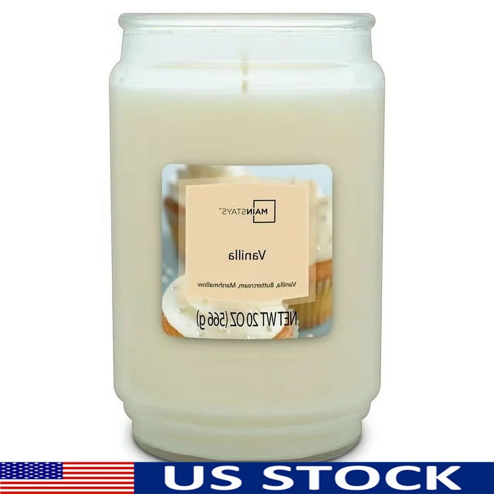 Vanilla Scented Large Glass Candle With Single Wick 100-120 Hour Burn Time