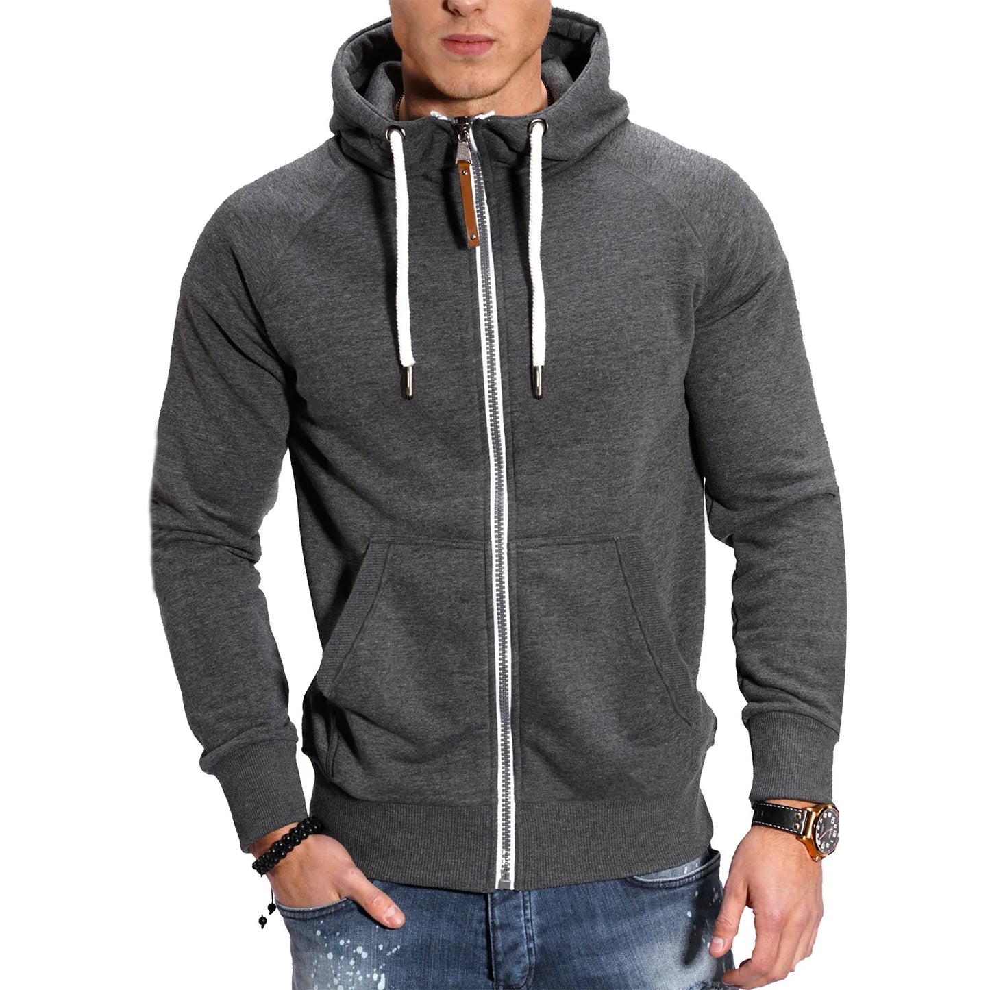 Slim Fit Hooded Zip Hoodie For Men Long Sleeve Sweatshirt Jacket