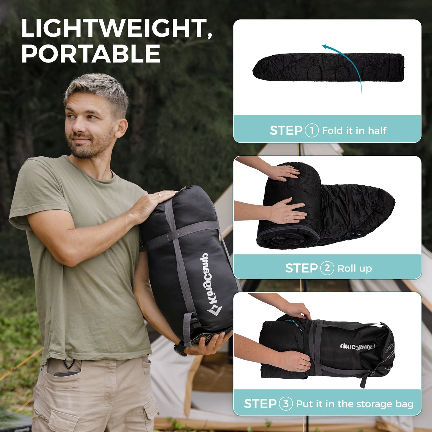 KingCamp Envelope Hooded Sleeping Bag, Cold Weather Ultralight Sleeping Bag With Compression Sack For Backpacking, Camping