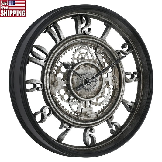 20 Inch Rustic Gear Analog Wall Clock Steampunk Quartz
