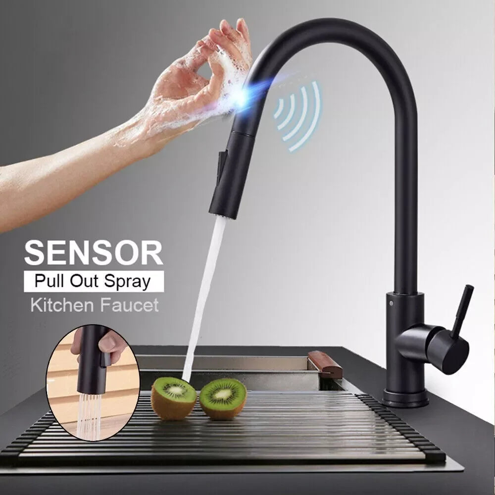 Black Pull Out Sensor Kitchen Faucet With Touch Control 2 Function Single Handle Mixer