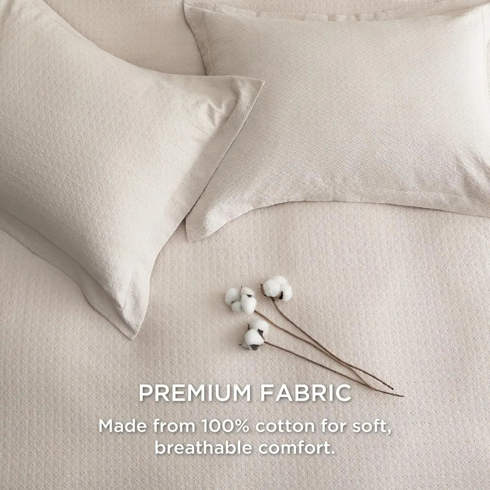 Cotton King Size Duvet Cover - Waffle Weave Boho Rhombus Pattern, Soft and Breathable Jacquard Bedding