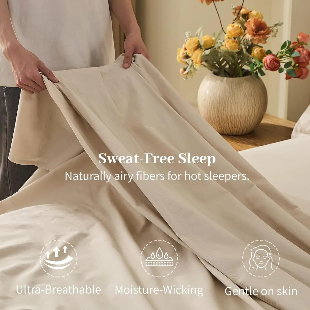 Meishang 100 Linen Sheets Queen Size 4 Piece Set Breathable