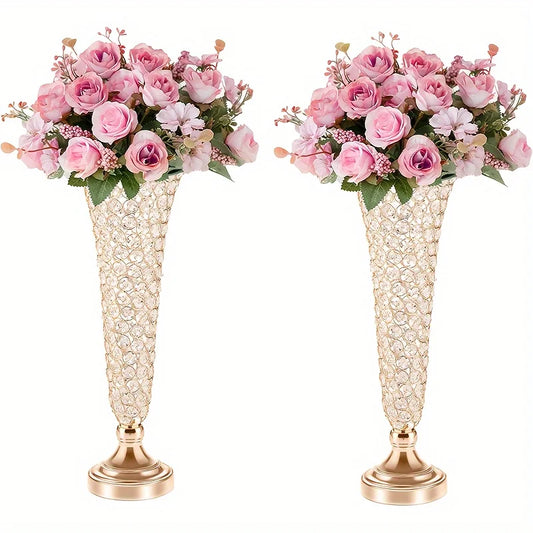 2 Crystal Vases 20 Inches High Centerpiece For Dining Tables Home Decor