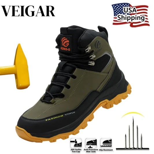 VEIGAR Mens Breathable Protective Work Safety Shoes Anti Puncture Steel Toe Cap