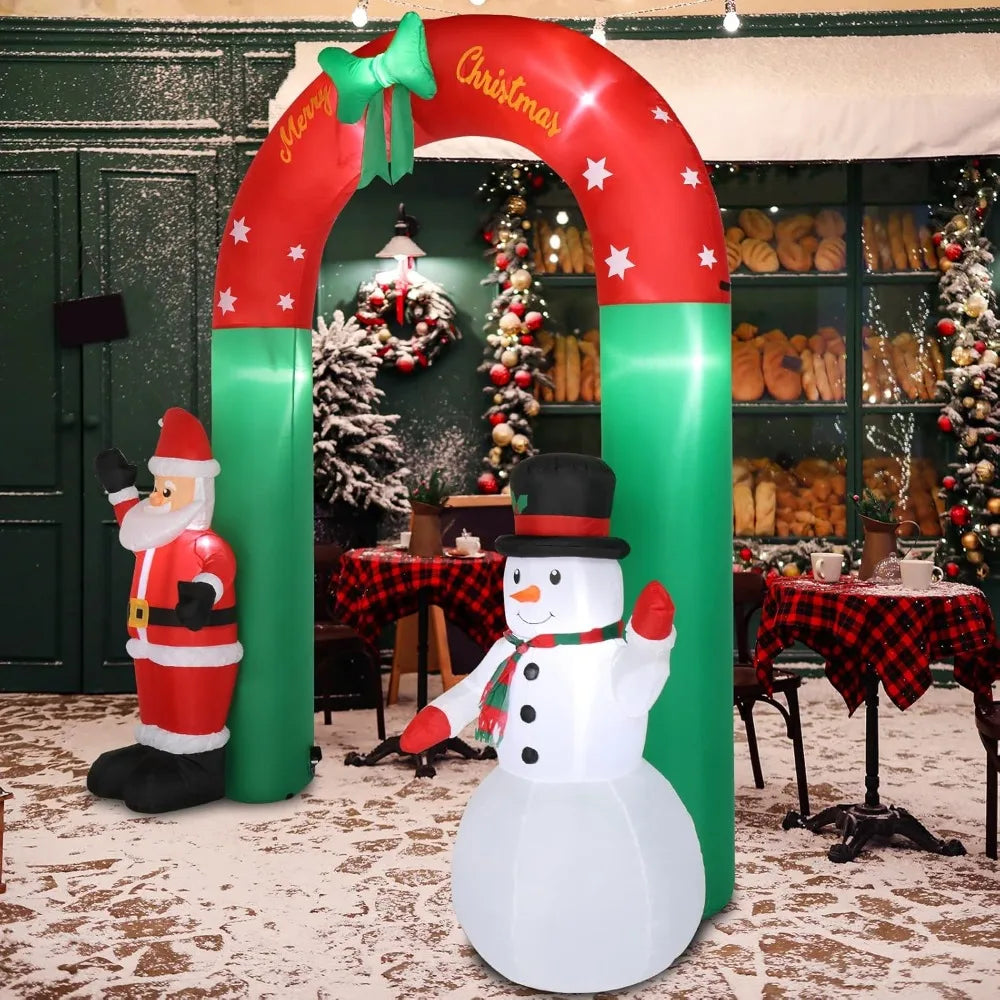 8ft Outdoor Christmas Inflatable Arch With Santa And Snowman LED Lights